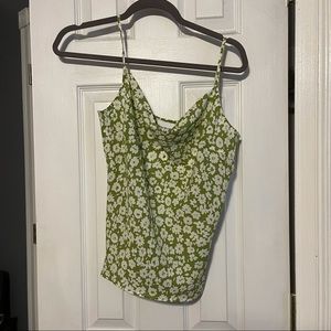 heartloom green floral cowl neck tank top